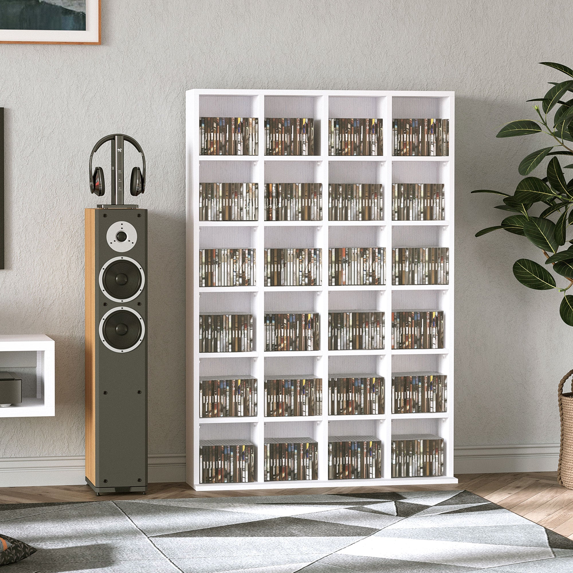 HOMCOM CD Storage Unit with Adjustable Shelves, 89 x 130.5 cm, White